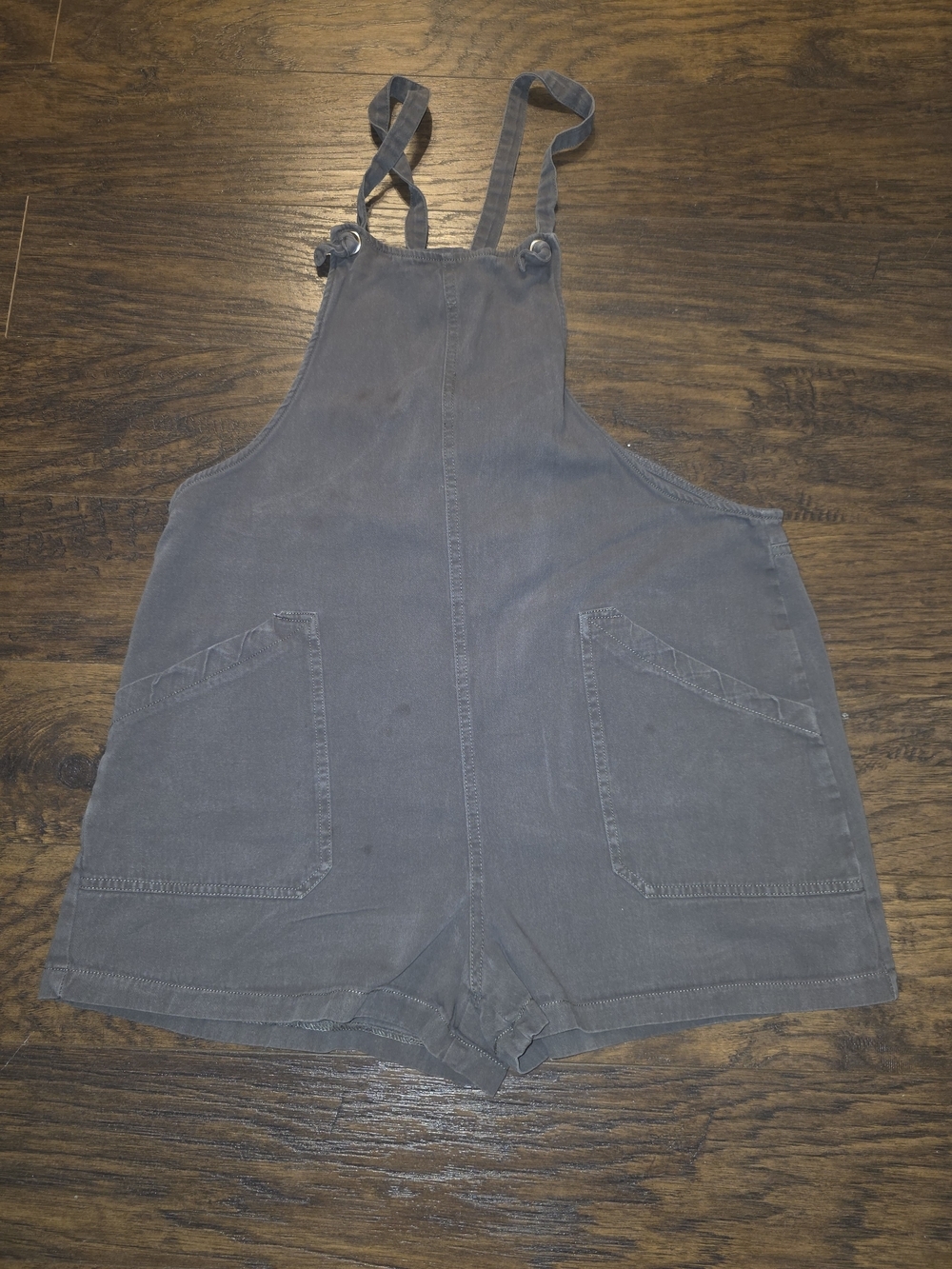 Women's Short Denim-Style Overall Romper in Faded Gray